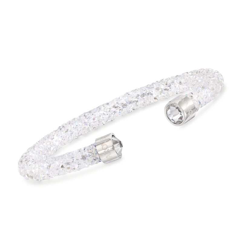 Swarovski Crystal &quot;Dust&quot; White Crystal Cuff Bracelet in Stainless Steel image number 0