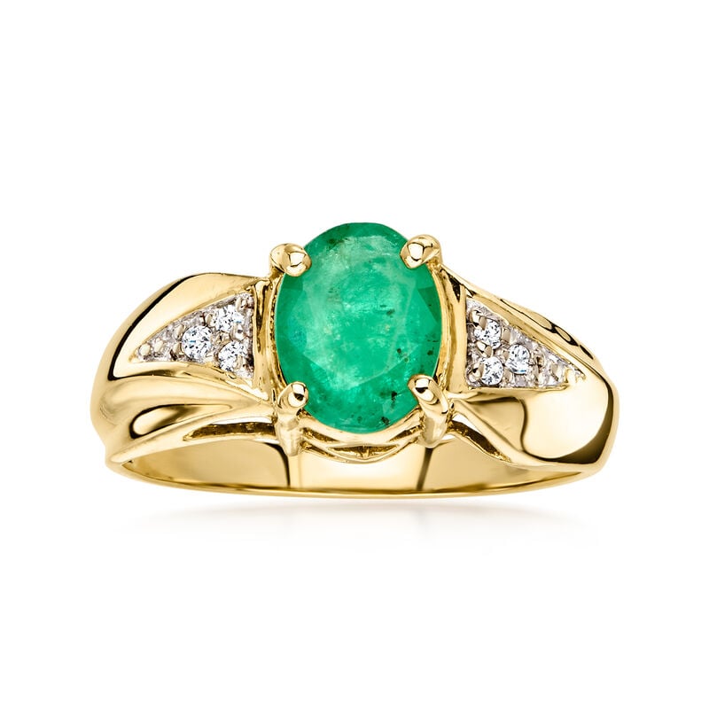 C. 1990 Vintage 1.50 Carat Emerald Ring with Diamonds in 10kt Yellow Gold. Size 5.5 image number 0