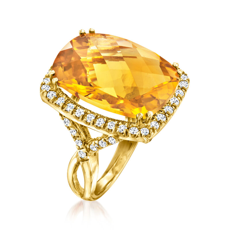 17.00 Carat Citrine Ring with .68 ct. t.w. Diamonds in 14kt Yellow Gold image number 2