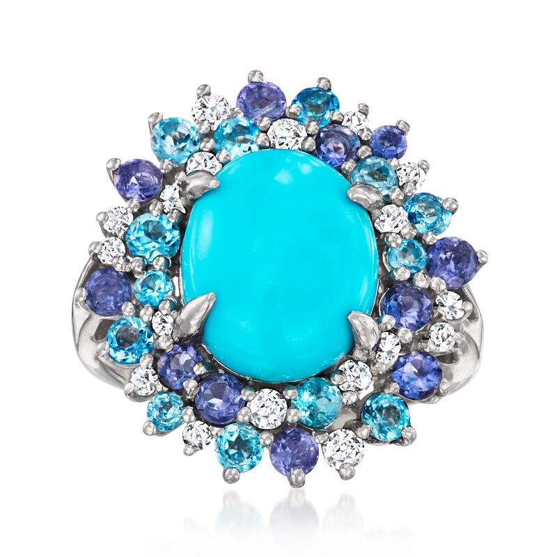 Sleeping Beauty Turquoise and 1.40 ct. t.w. Multi-Gemstone Ring in Sterling Silver image number 0