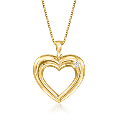 18kt Gold Over Sterling Heart Pendant Necklace with Single Lab-Grown Diamond
