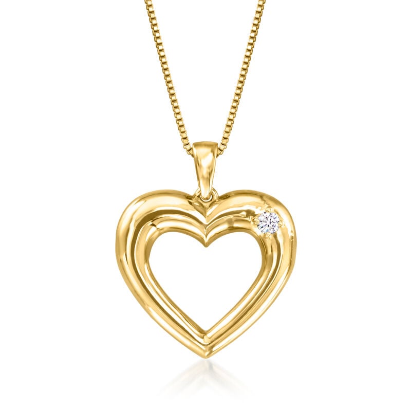 18kt Gold Over Sterling Heart Pendant Necklace with Single Lab-Grown Diamond. 18" image number 1