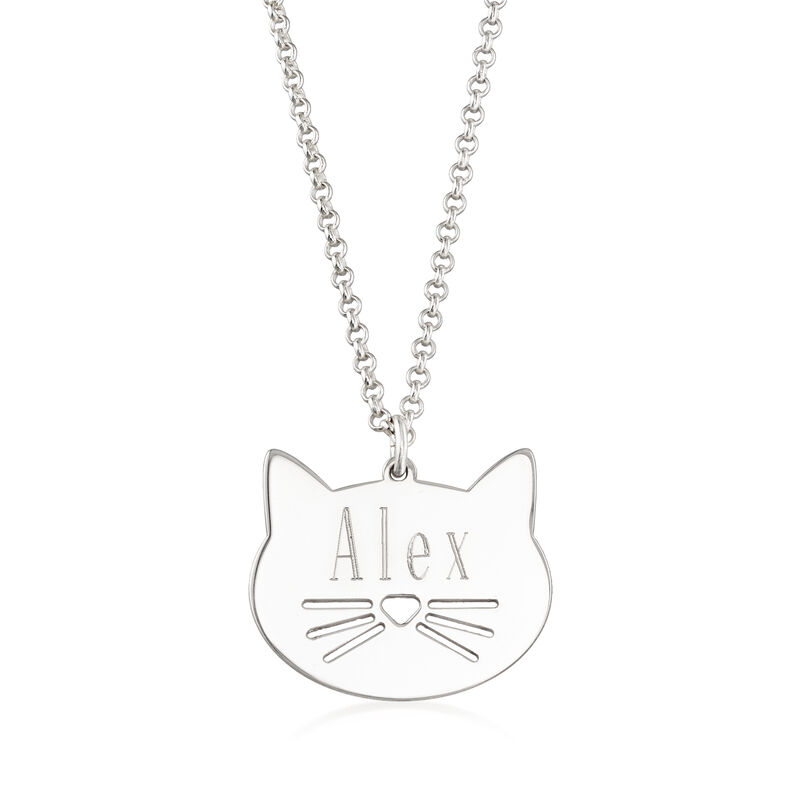 Sterling Silver Personalized Cat Pendant Necklace image number 0