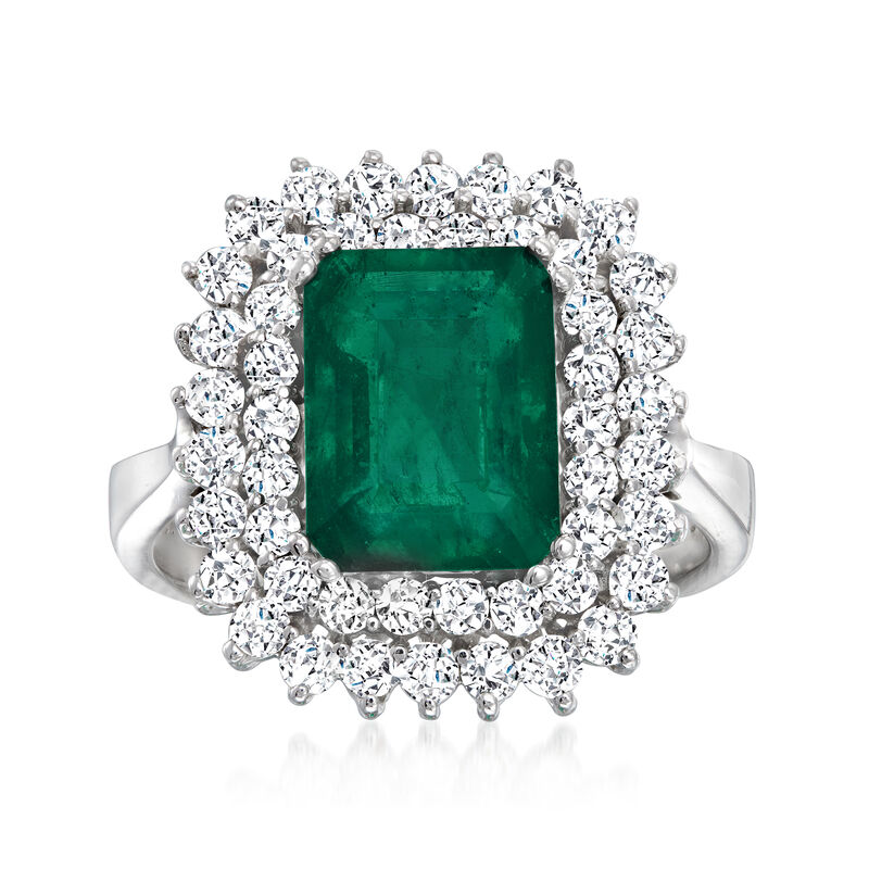 3.80 Carat Emerald and 1.09 ct. t.w. Diamond Ring in 14kt White Gold image number 0