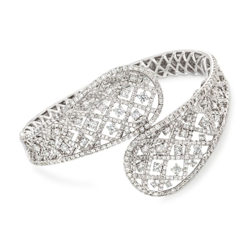 8.97 ct. t.w. Diamond Bypass Bangle Bracelet in 18kt White Gold. 7&quot; image number 0