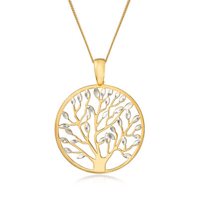 Italian Sterling Silver and 18kt Gold Over Sterling Tree of Life Pendant Necklace