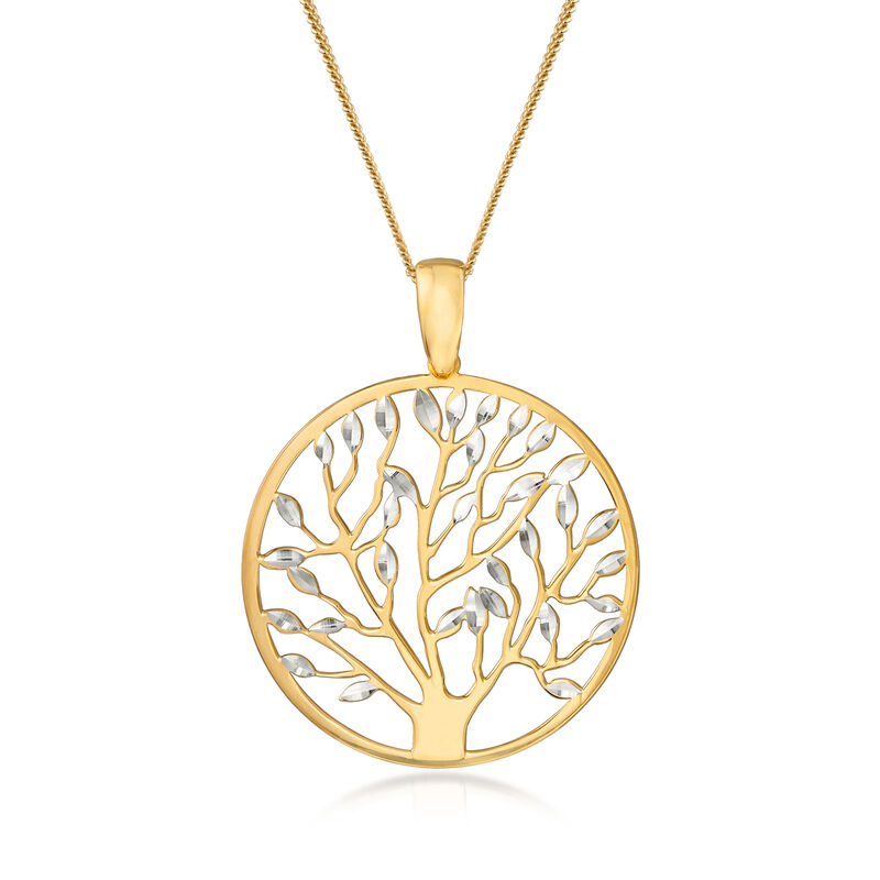 Italian Sterling Silver and 18kt Gold Over Sterling Tree of Life Pendant Necklace image number 0