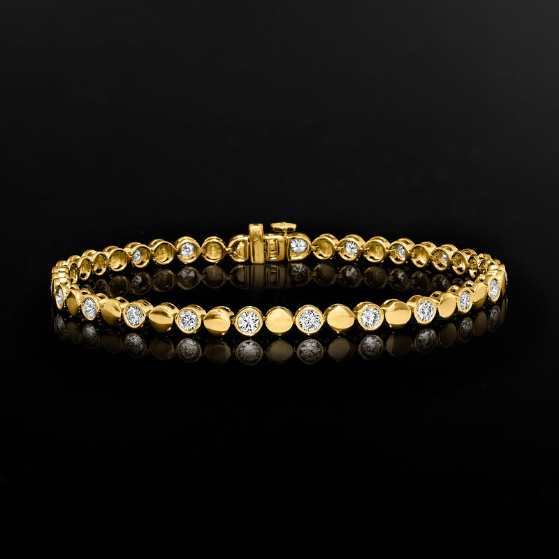2.30 ct. t.w. Bezel-Set Lab-Grown Diamond Alternating Disc Bracelet in 18kt Gold Over Sterling. 8&quot; image number 2
