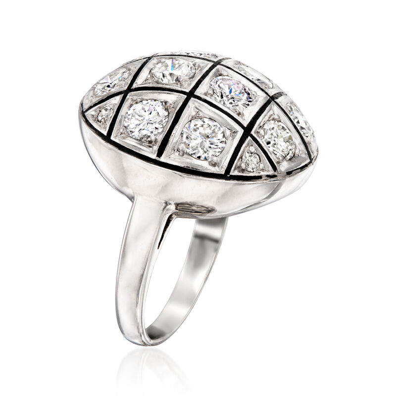 C. 1960 Vintage 3.10 ct. t.w. Diamond and Black Enamel Dome Ring in 14kt White Gold. Size 6.5 image number 2