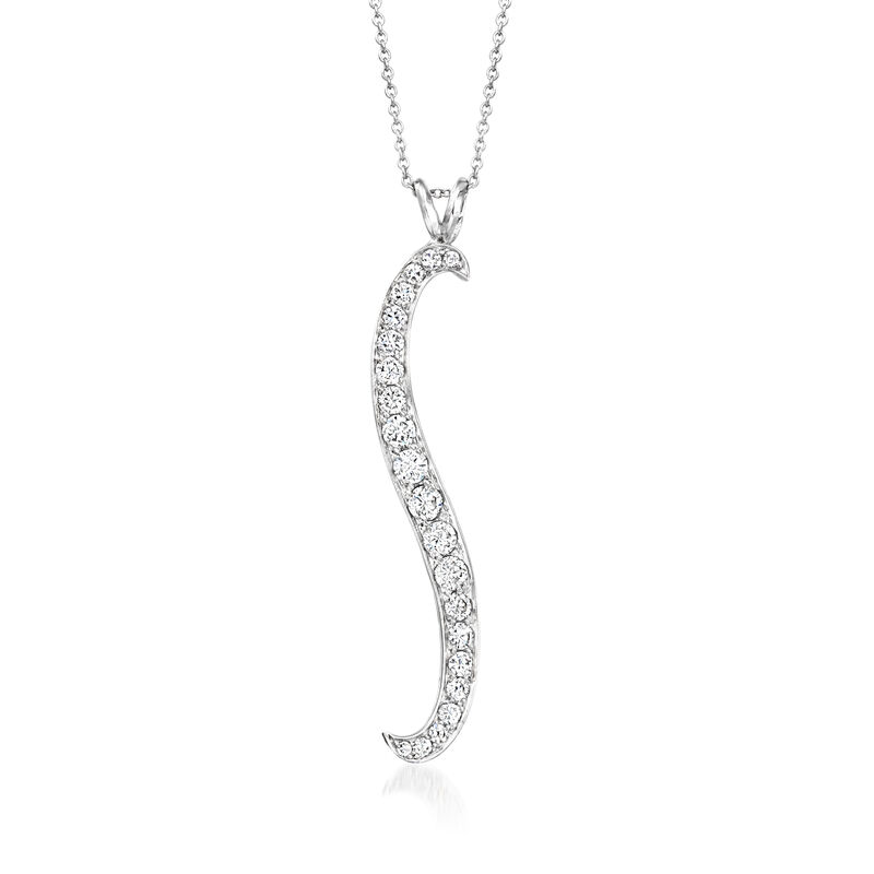 C. 1990 Vintage 1.10 ct. t.w. Diamond Curved Pendant Necklace in 14kt White Gold. 16" image number 0