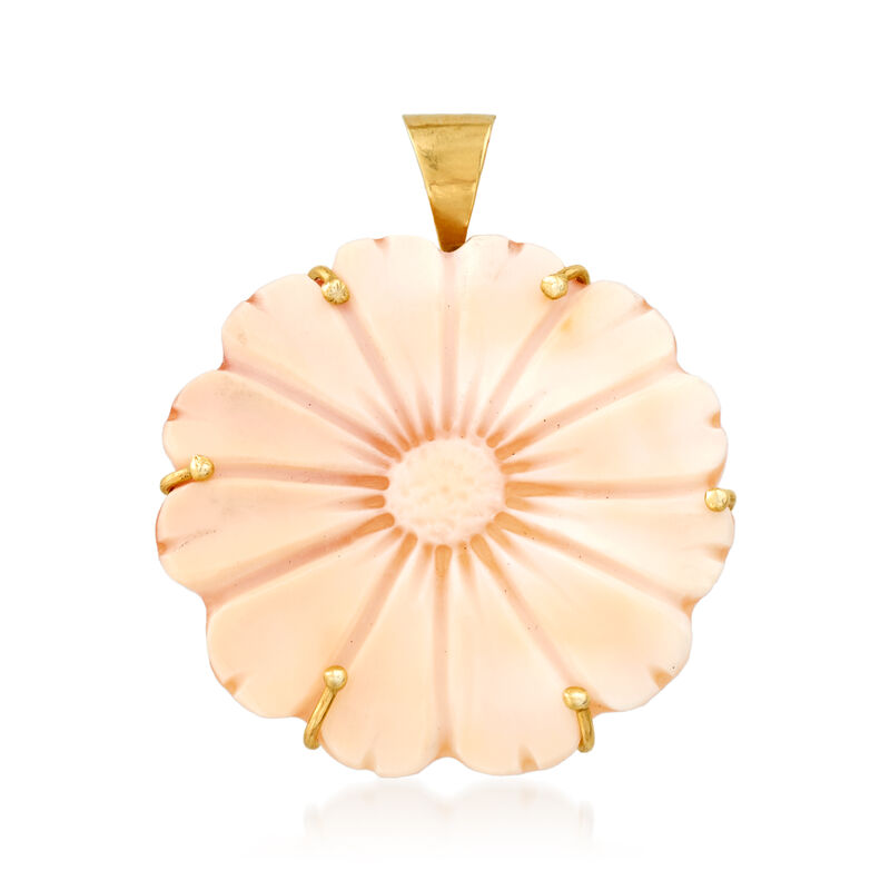 Italian Orange Shell Sunflower Cameo Pin/Pendant in 14kt Yellow Gold image number 2