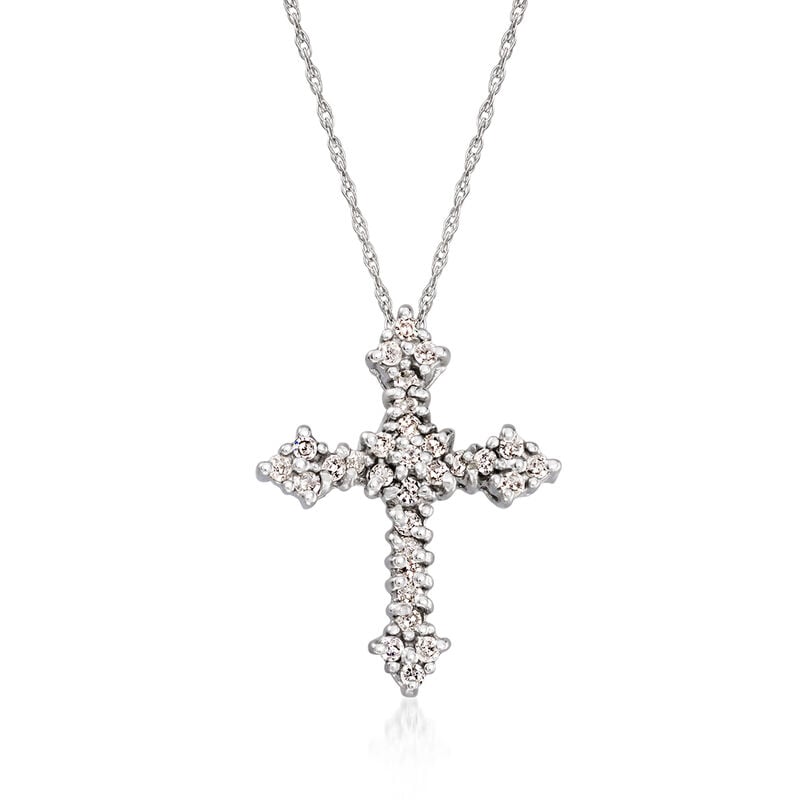 C. 1990 Vintage .50 ct. t.w. Diamond Cross Pendant Necklace in 14kt White Gold. 18" image number 0