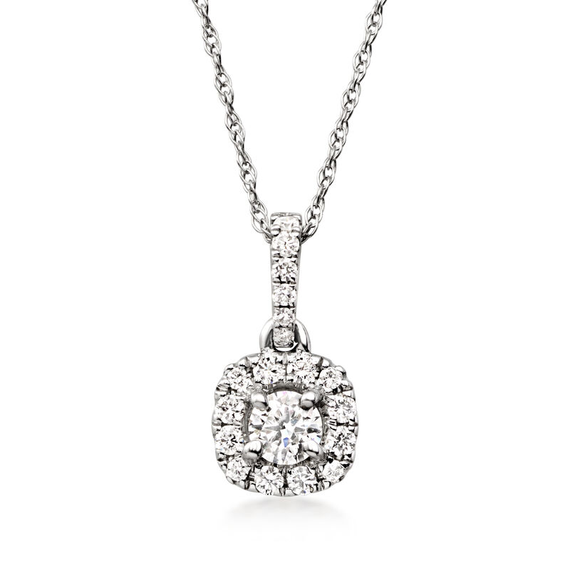 C. 2000 Vintage .35 ct. t.w. Diamond Cluster Pendant Necklace in 18kt White Gold. 18" image number 0