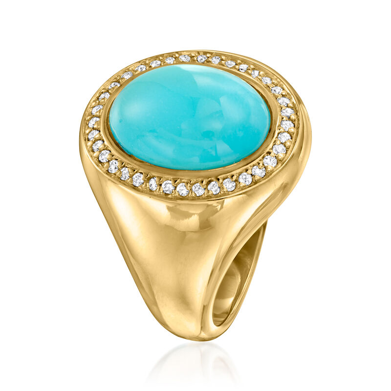 C. 1980 Vintage Kurt Wayne Turquoise and .36 ct. t.w. Diamond Ring in 18kt Yellow Gold image number 2