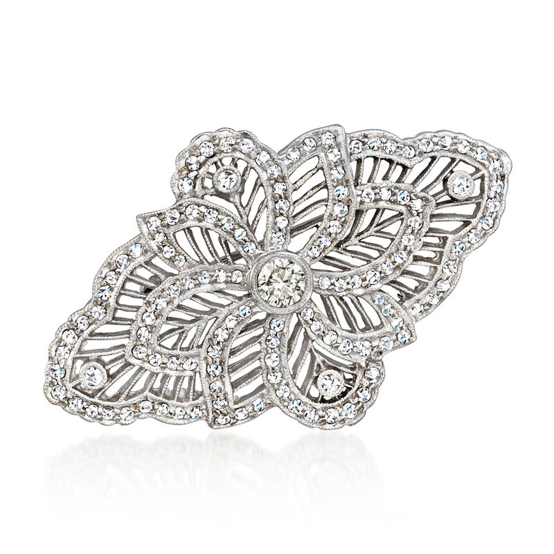 C. 1990 Vintage 1.95 ct. t.w. Diamond Openwork Pin in 14kt White Gold  image number 0