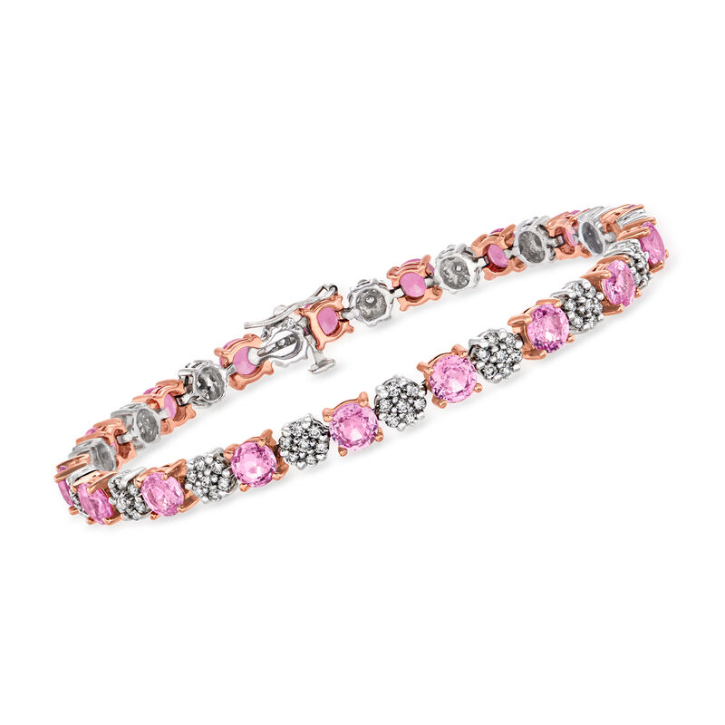 8.50 ct. t.w. Pink Sapphire and 1.50 ct. t.w. Diamond Bracelet in 14kt Two-Tone Gold. 6.5&quot; image number 0