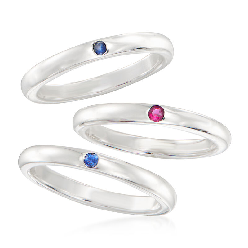 C. 1990 Vintage Tiffany Jewelry .15 ct. t.w. Multi-Gem Jewelry Set: Three Rings in Sterling Silver image number 3
