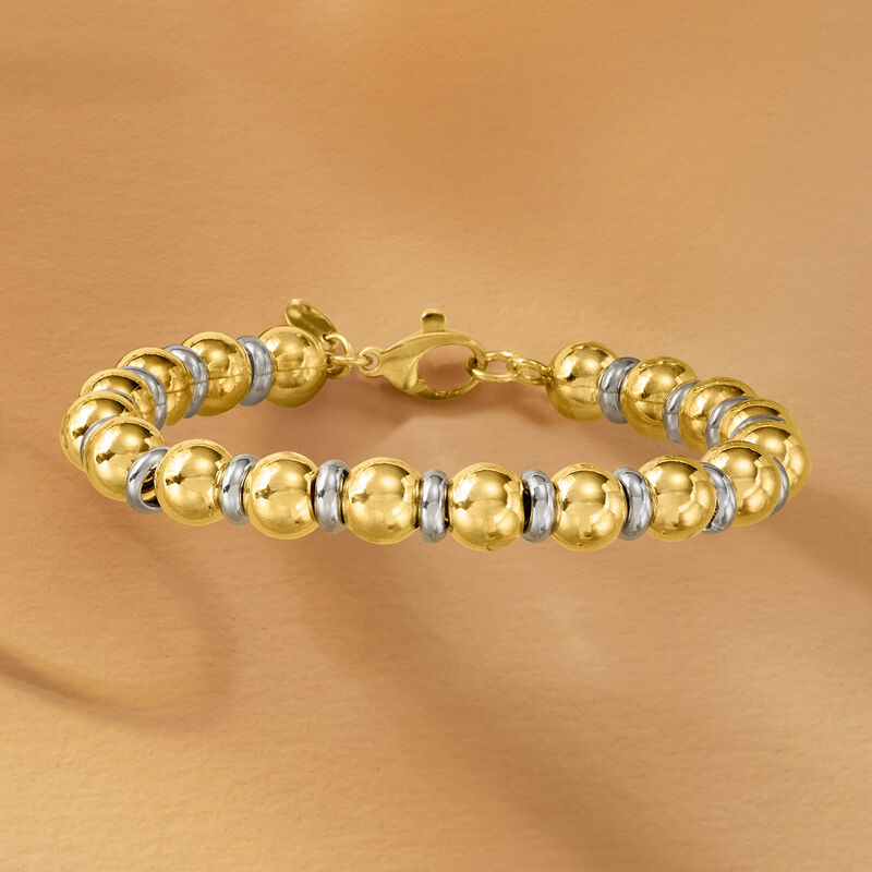 Italian 18kt Gold Over Sterling and Sterling Silver Bead Bracelet image number 2