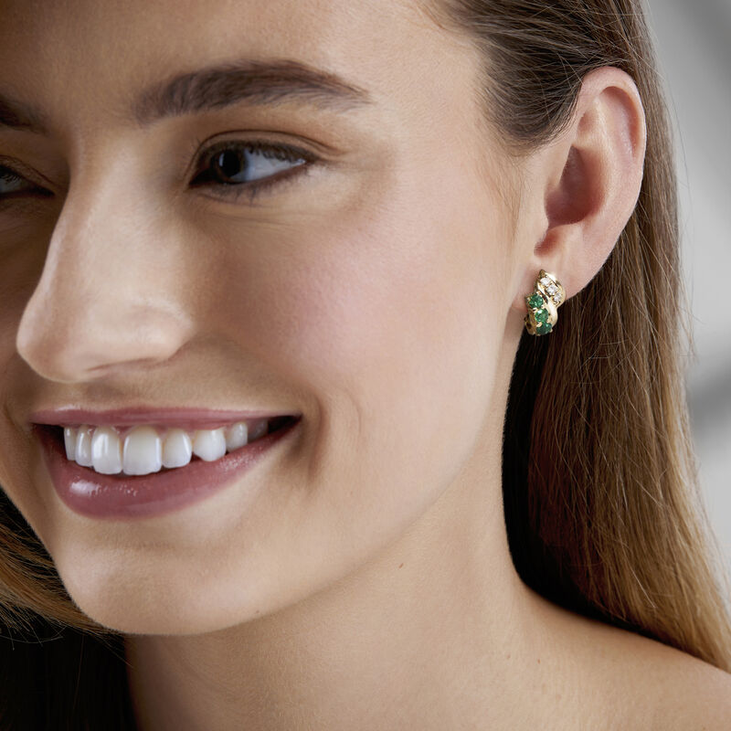 C. 1960 Vintage .96 ct. t.w. Emerald and .25 ct. t.w. Diamond Earrings in 18kt Yellow Gold image number 1