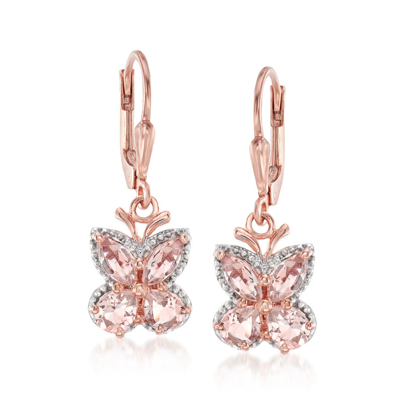 1.70 ct. t.w. Morganite Butterfly Drop Earrings in 18kt Rose Gold Over Sterling image number 0