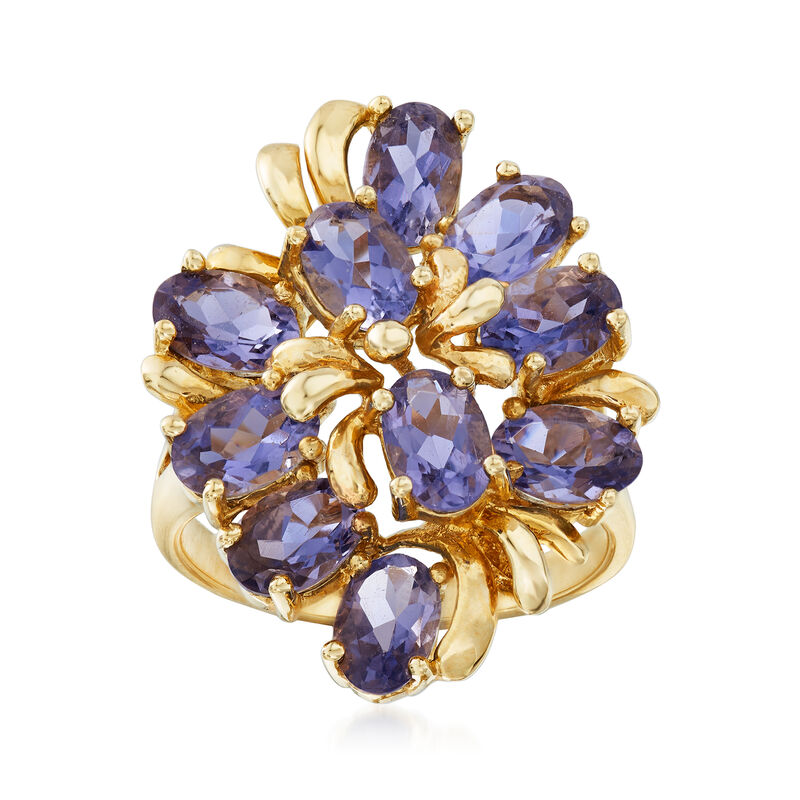 C. 1970 Vintage 3.50 ct. t.w. Iolite Cluster Ring in 14kt Yellow Gold image number 0