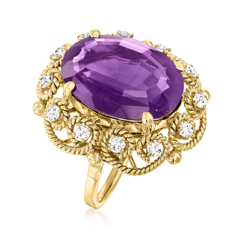 C. 1980 Vintage 8.00 Carat Amethyst and .55 ct. t.w. Diamond Swirl Ring in 14kt Yellow Gold. Size 7 image number 2