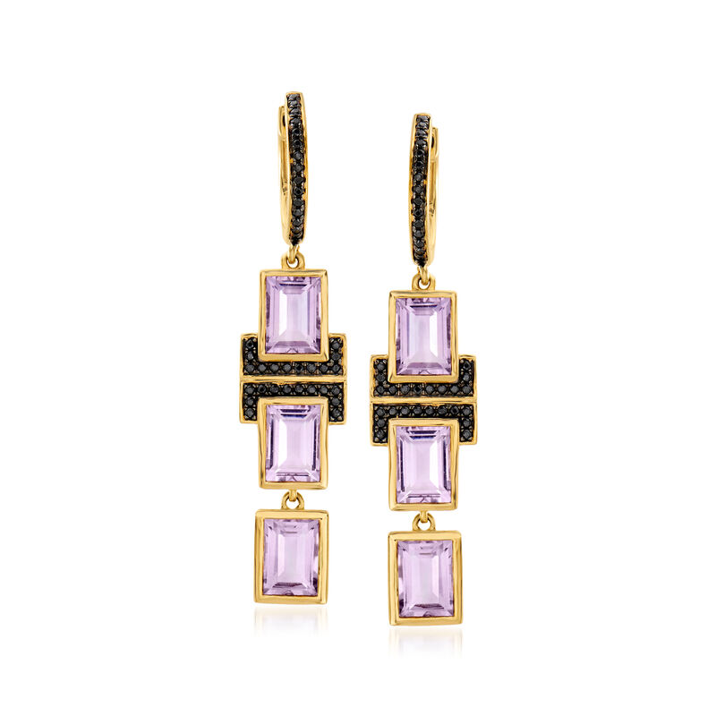 5.00 ct. t.w. Amethyst and .20 ct. t.w. Black Spinel Drop Earrings in 18kt Gold Over Sterling image number 0