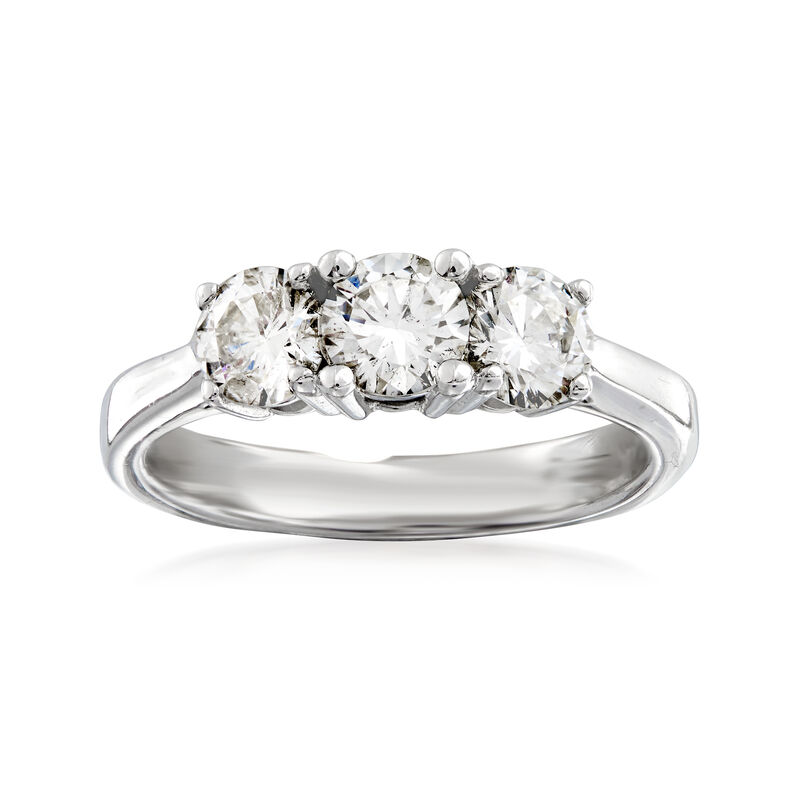 C. 2000 Vintage 1.05 ct. t.w. Diamond Three-Stone Ring in 14kt White Gold. Size 5.25 image number 0