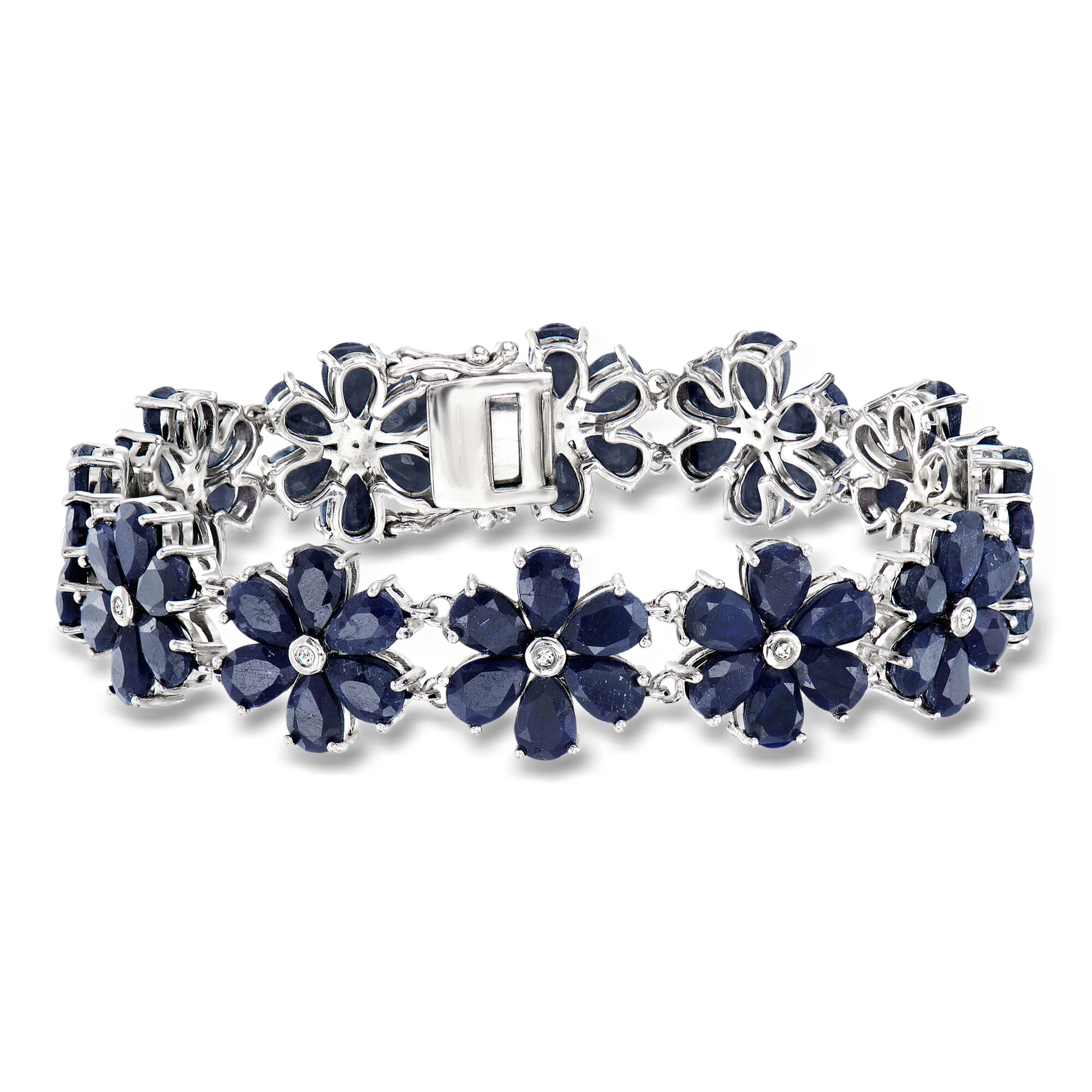 45.00 ct. t.w. Sapphire and .10 ct. t.w. Diamond Flower Bracelet