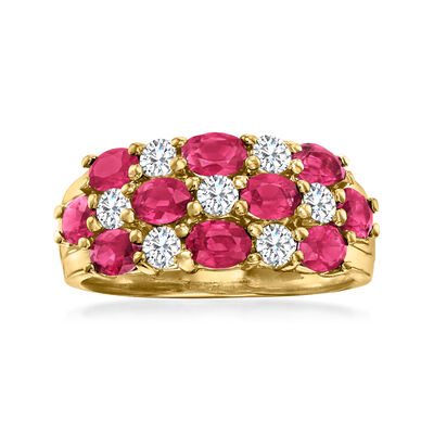 2.50 ct. t.w. Ruby and .49 ct. t.w. Diamond Checkerboard Ring in 14kt Yellow Gold