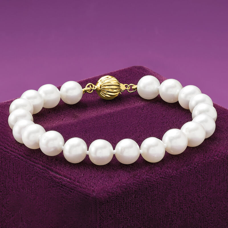 8-8.5mm Cultured Pearl Bracelet with 14kt Yellow Gold image number 2