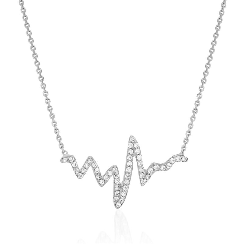 .25 ct. t.w. CZ Heartbeat Necklace in 14kt White Gold. 16&quot; image number 0
