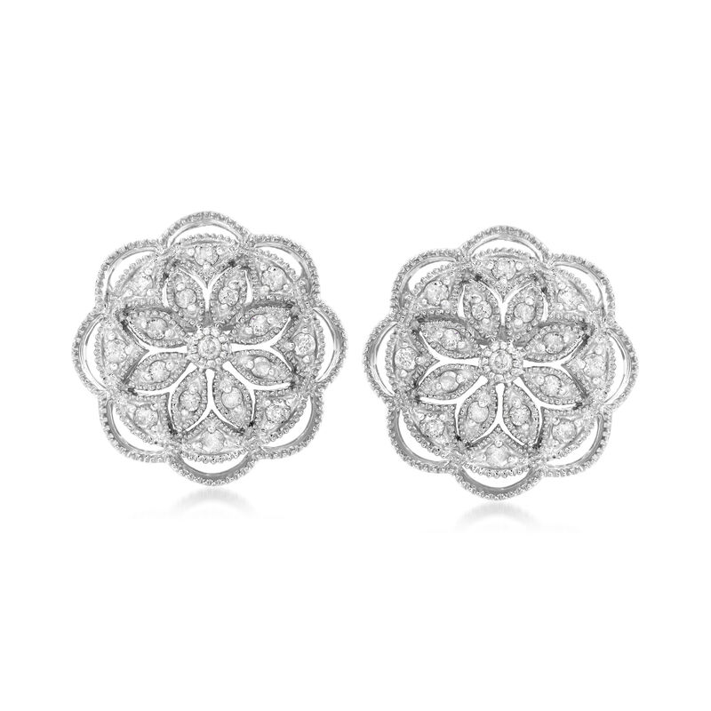 .50 ct. t.w. Diamond Openwork Flower Earrings in Sterling Silver image number 0