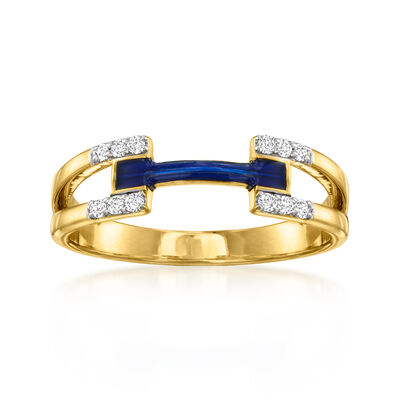 .10 ct. t.w. Diamond and Blue Enamel Ring in 18kt Gold Over Sterling