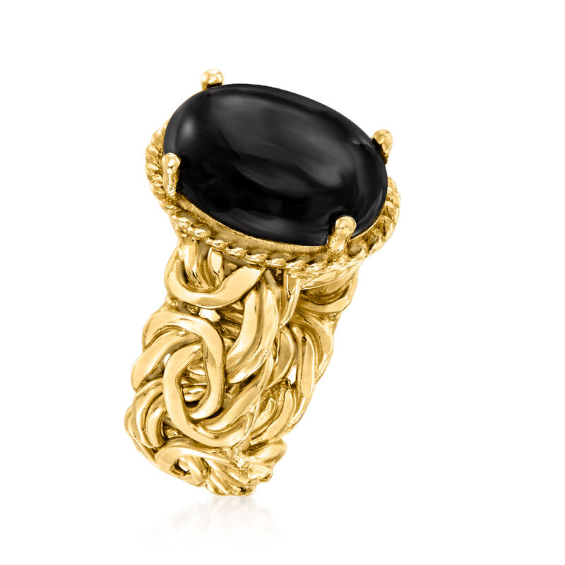 Black Onyx Byzantine Ring in 18kt Gold Over Sterling image number 2