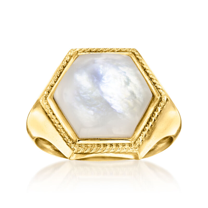 Hexagonal Mother-of-Pearl Ring in 18kt Gold Over Sterling image number 0