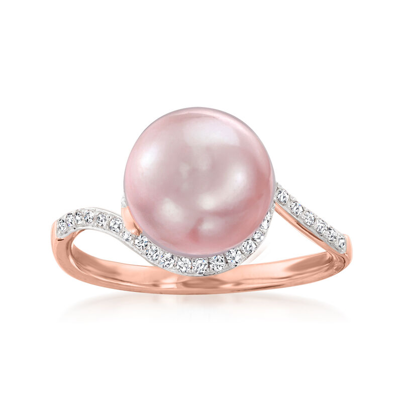 9.5mm Pink Cultured Pearl and .20 ct. t.w. Diamond Ring in 14kt Rose Gold image number 0