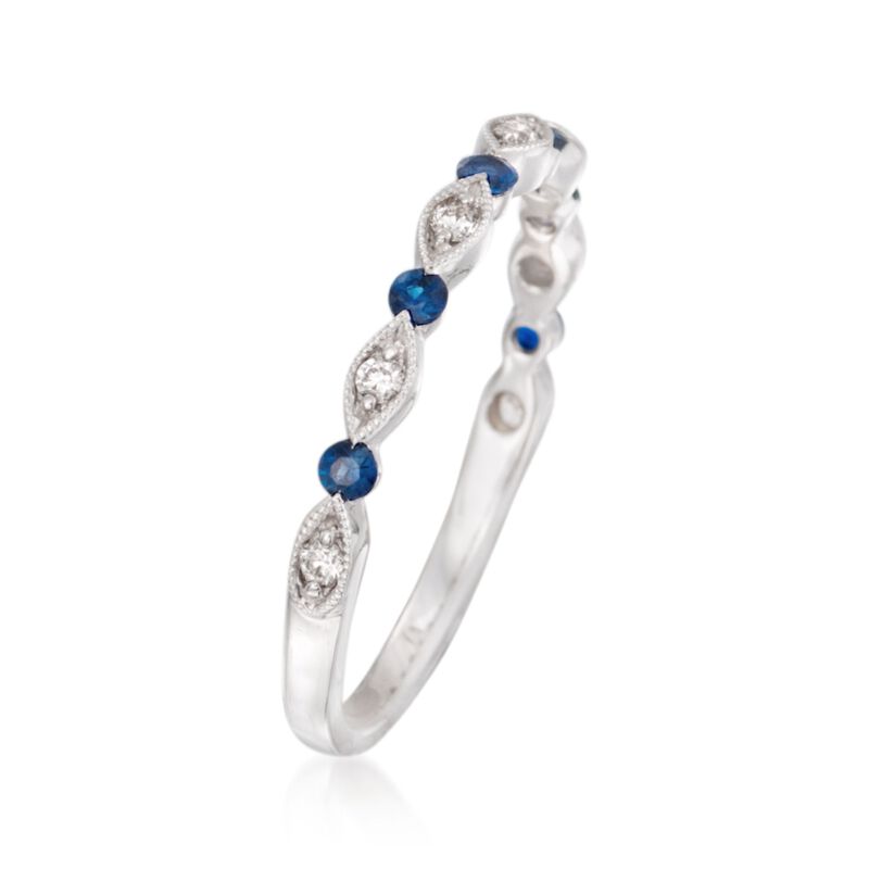 Henri Daussi .11 ct. t.w. Sapphire and Diamond Accent Wedding Ring in 18kt White Gold image number 2