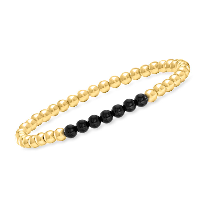 4-4.5mm Onyx and 18kt Gold Vermeil Bead Stretch Bracelet image number 0