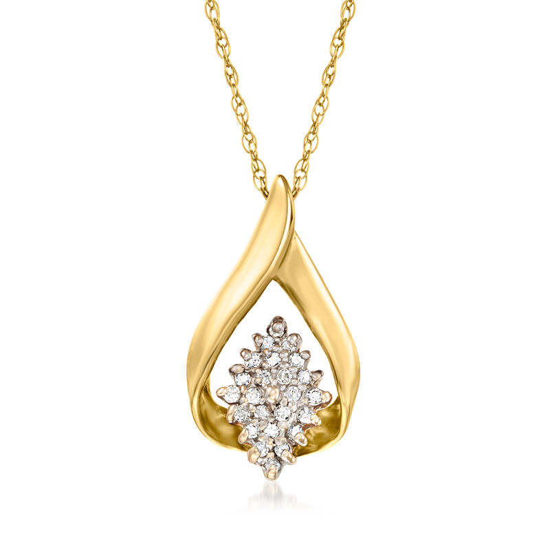 C. 1990 Vintage .24 ct. t.w. Diamond Cluster Pendant Necklace in 10kt Yellow Gold image number 0