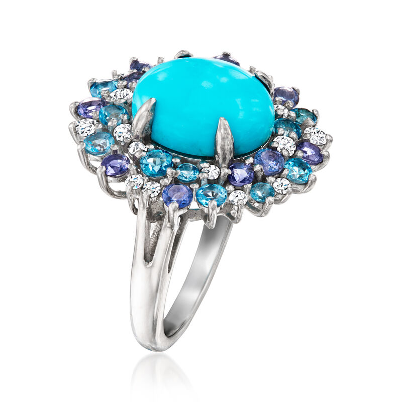 Sleeping Beauty Turquoise and 1.40 ct. t.w. Multi-Gemstone Ring in Sterling Silver image number 2
