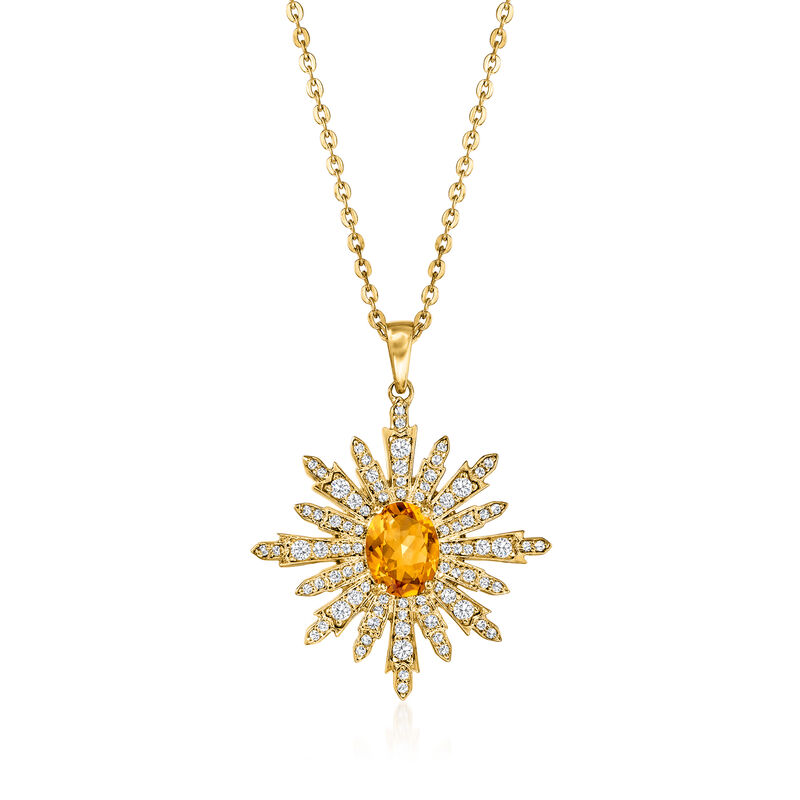 1.85 Carat Citrine and .87 ct. t.w. White Topaz Starburst Pendant Necklace in 18kt Gold Over Sterling. 18&quot; image number 1