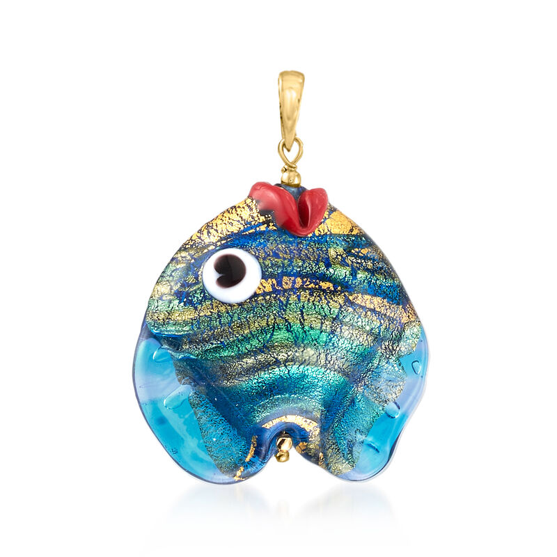 Italian Multicolored Murano Glass Fish Pendant with 18kt Gold Over Sterling image number 0
