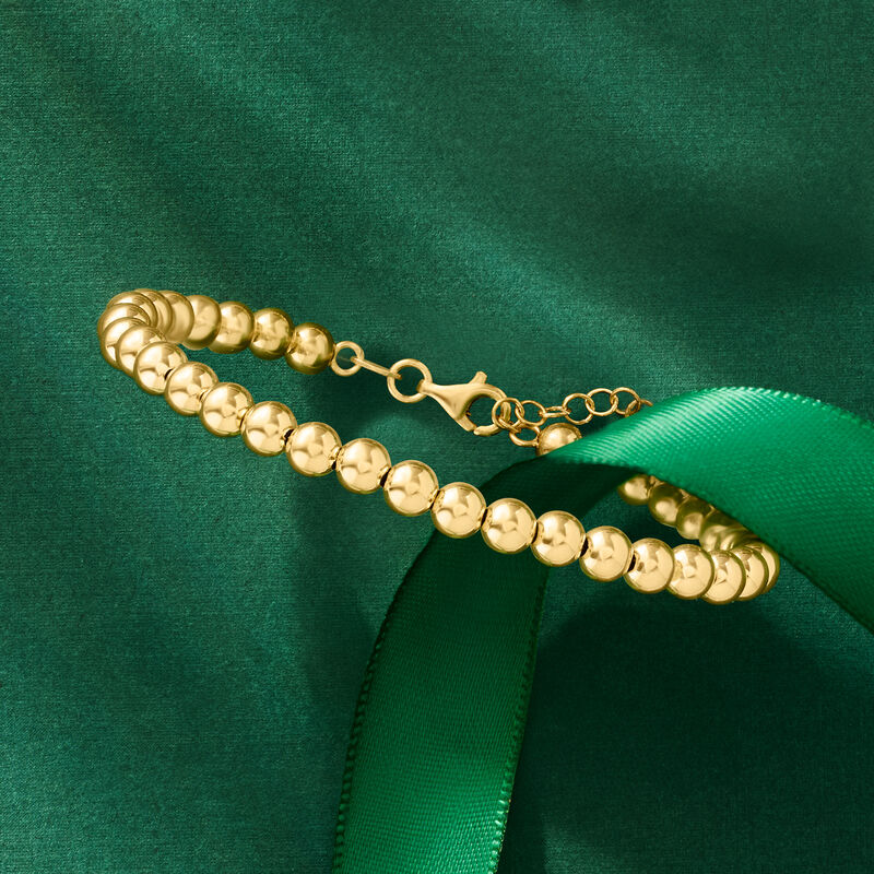 Italian 5mm 14kt Yellow Gold Bead Bracelet. 7" image number 2