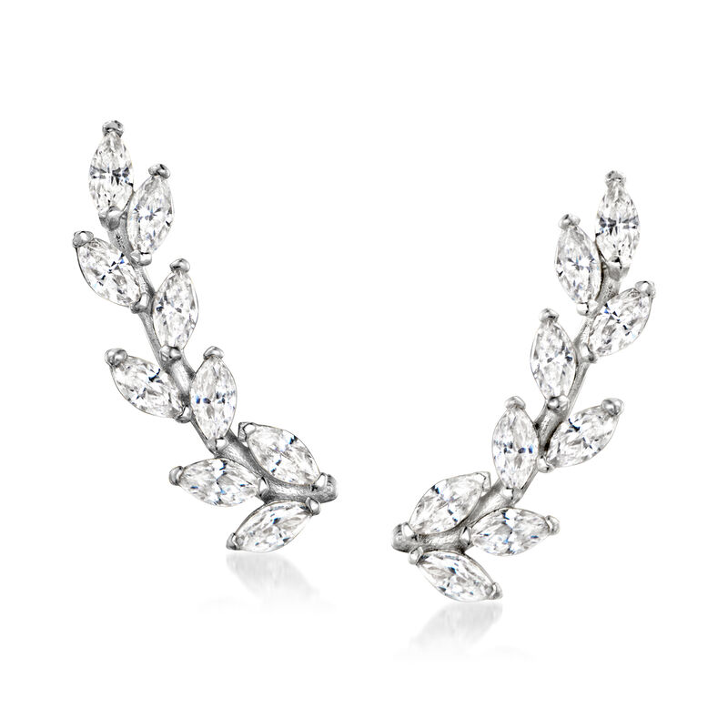 .30 ct. t.w. CZ Leaf Ear Climbers in Sterling Silver  image number 0