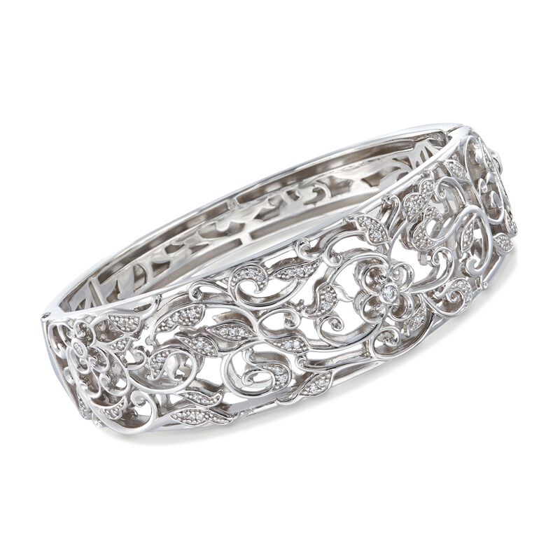 Belle Etoile &quot;Empress&quot; .40 ct. t.w. CZ Bangle Bracelet in Sterling Silver. 7&quot; image number 0
