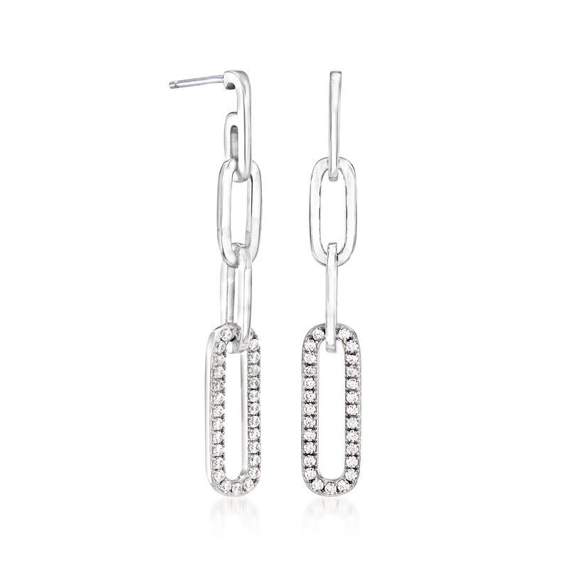 Charles Garnier .50 ct. t.w. CZ Paper Clip Link Drop Earrings in Sterling Silver image number 2