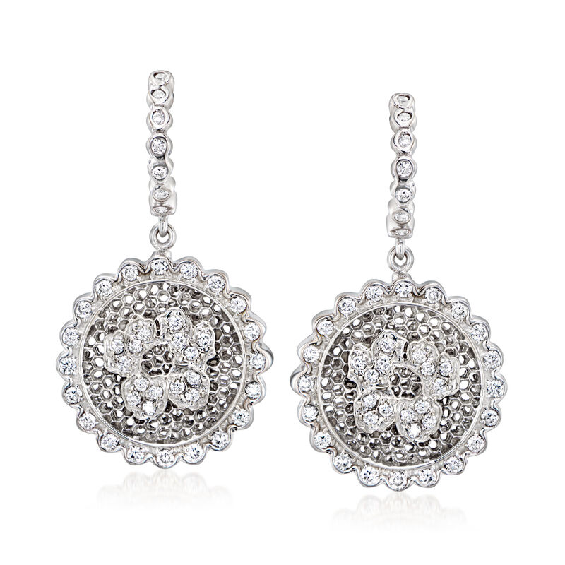 C. 1990 Vintage 1.40 ct. t.w. Diamond Floral Drop Earrings in 18kt White Gold  image number 0