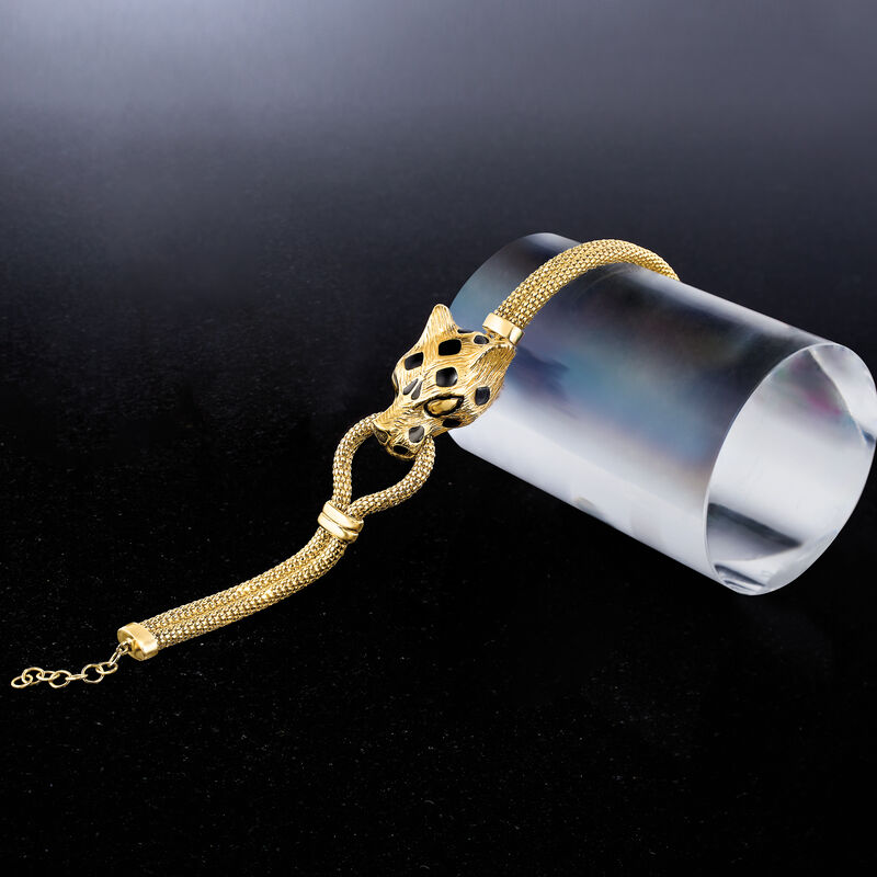 18kt Yellow Gold Popcorn-Link Panther Bracelet with Black Enamel image number 3
