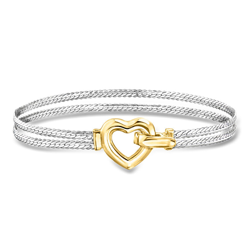 Silver and 14kt Gold-Plated Two-Strand Cuban-Link Heart Bracelet image number 0